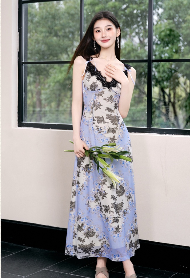 Gauze sling lace dress