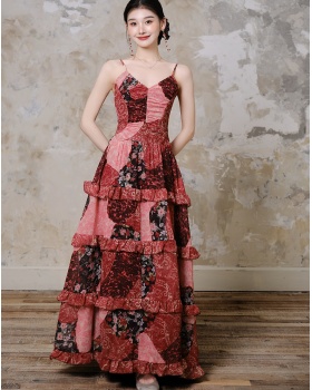 Lace sling floral dress