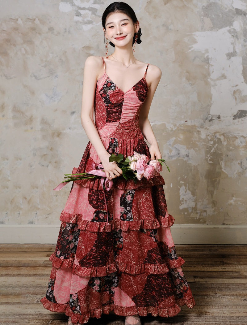 Lace sling floral dress