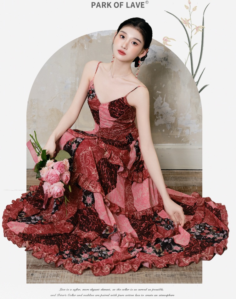 Lace sling floral dress