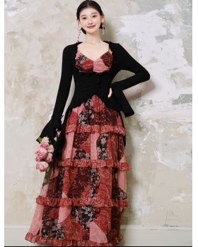 Sling floral cardigan lace jacket a set