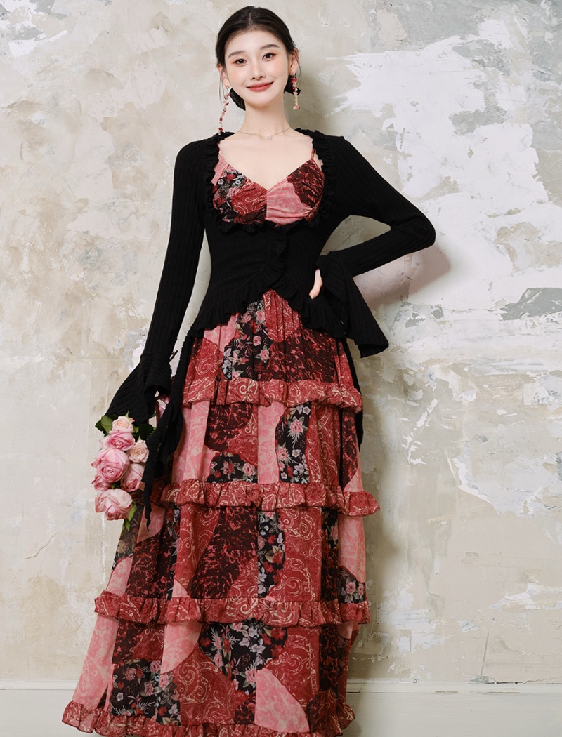 Sling floral cardigan lace jacket a set