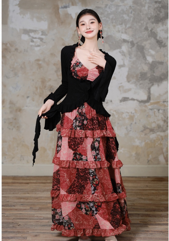 Sling floral cardigan lace jacket a set