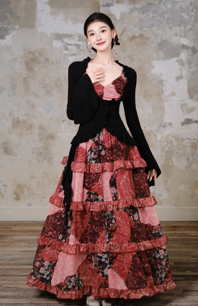 Sling floral cardigan lace jacket a set