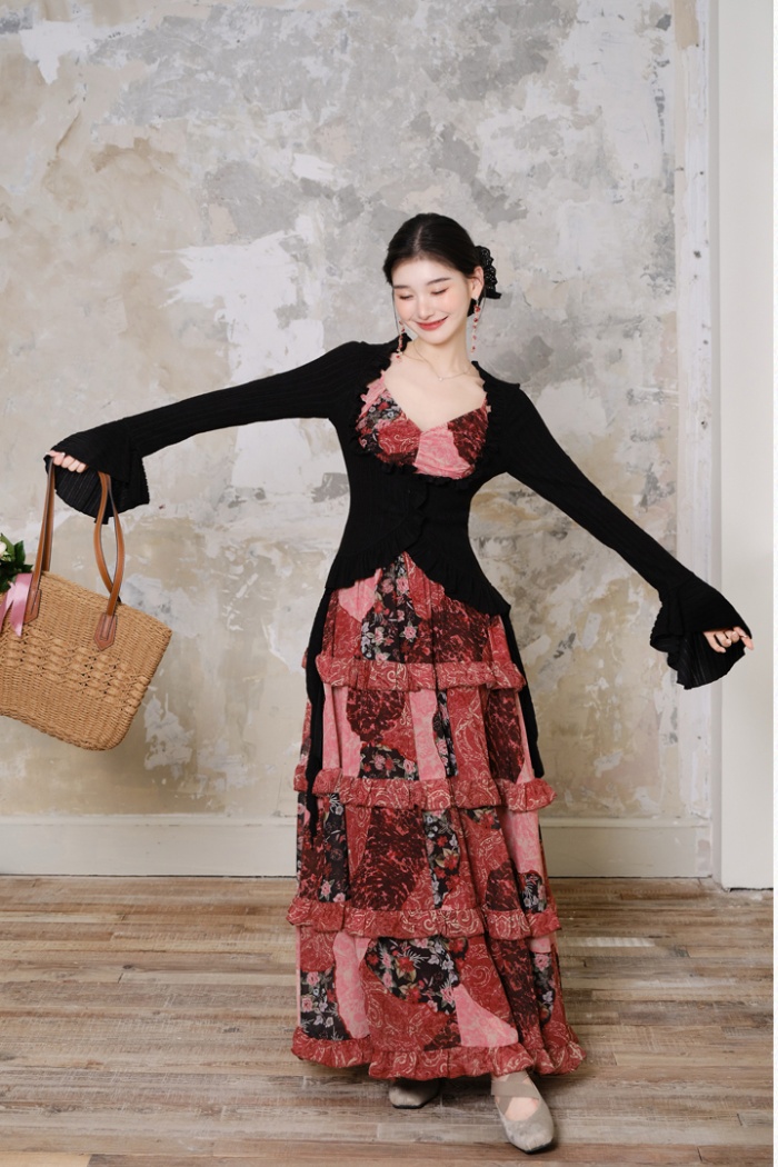Sling floral cardigan lace jacket a set