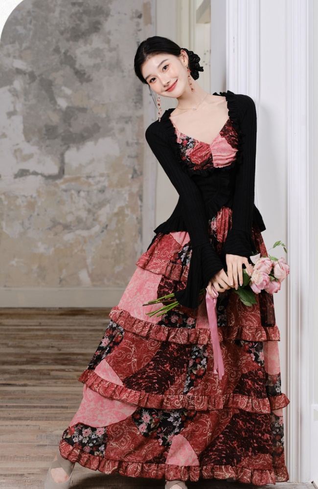 Sling floral cardigan lace jacket a set