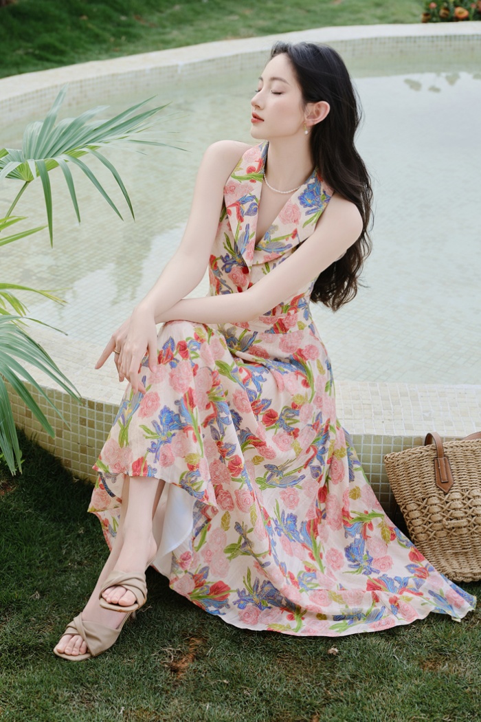 Floral sling coat knitted dress a set