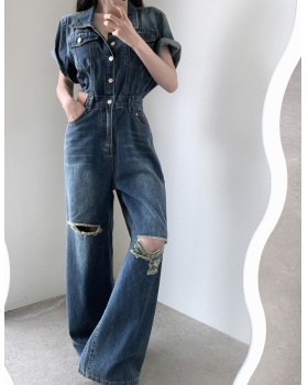 Burr Korean style holes short sleeve fashion jumpsuit