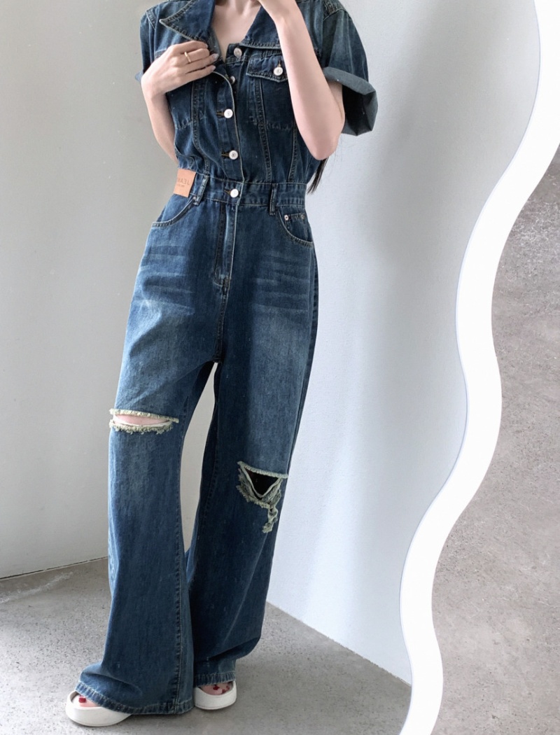 Burr Korean style holes short sleeve fashion jumpsuit