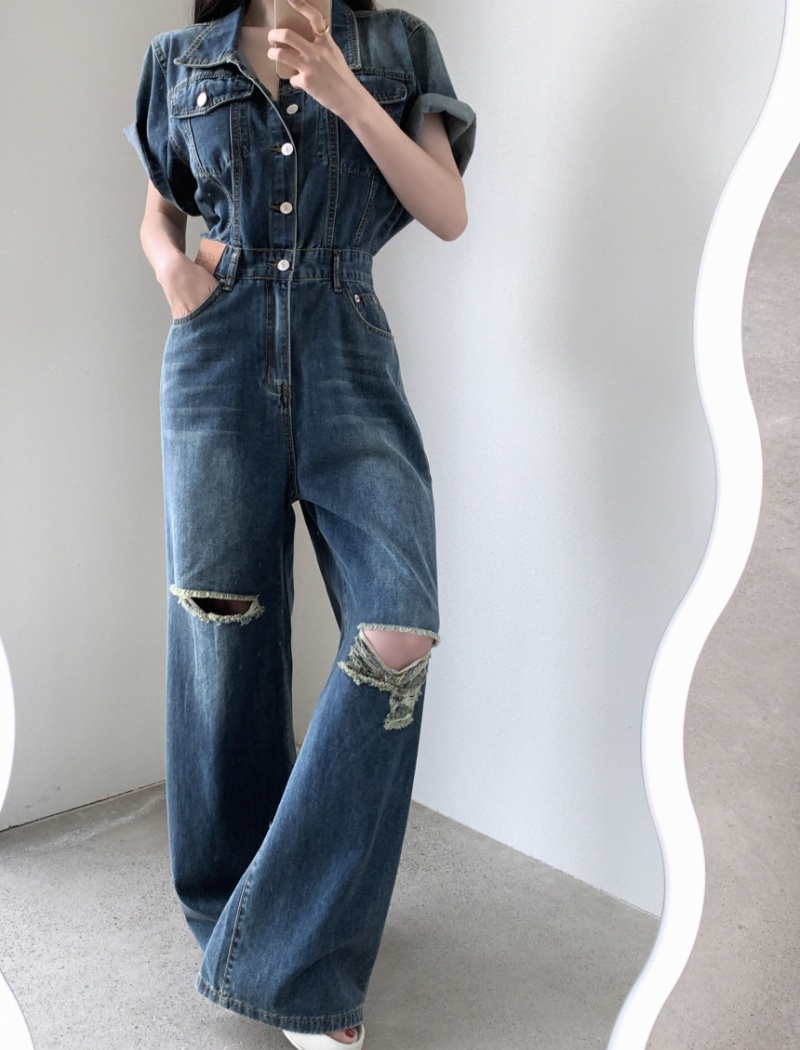 Burr Korean style holes short sleeve fashion jumpsuit