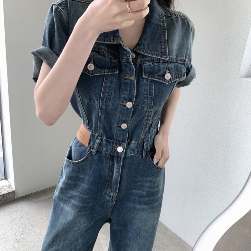 Burr Korean style holes short sleeve fashion jumpsuit
