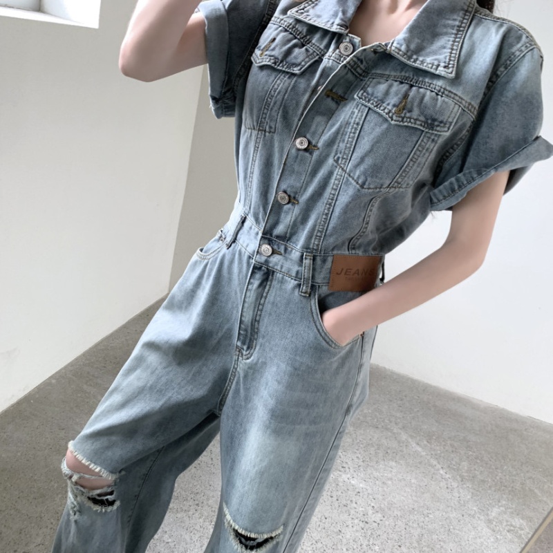 Burr Korean style holes short sleeve fashion jumpsuit