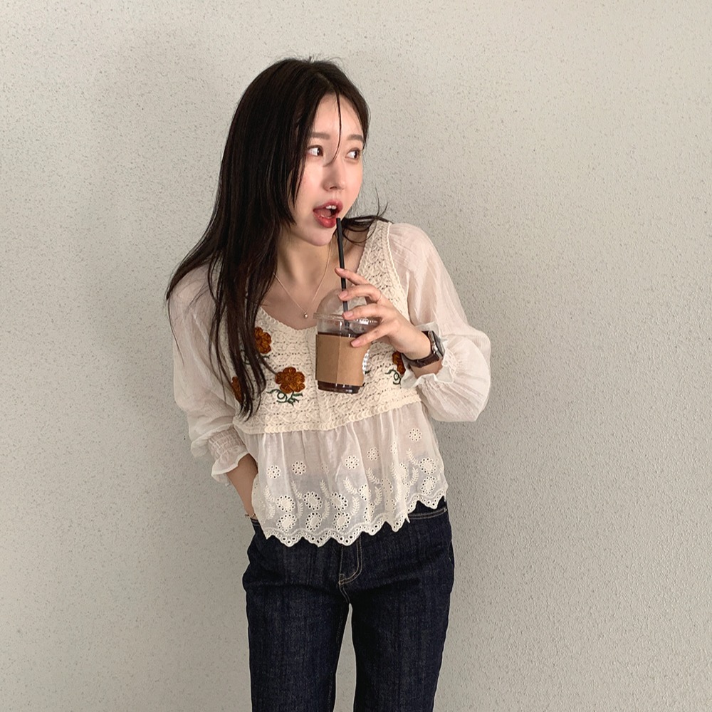 Korean style chiffon France style puff sleeve shirts