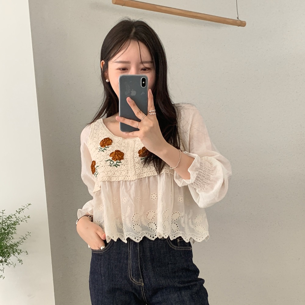 Korean style chiffon France style puff sleeve shirts
