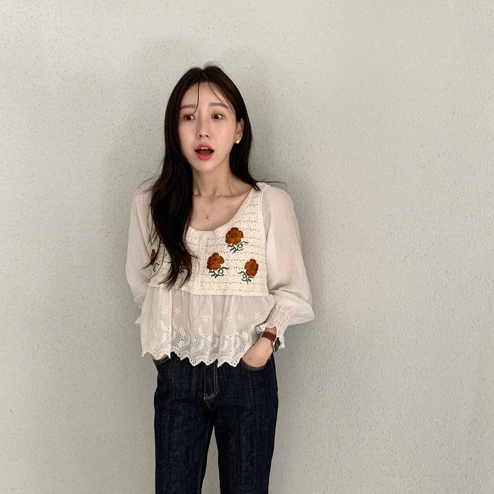 Korean style chiffon France style puff sleeve shirts