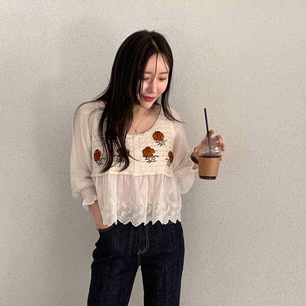 Korean style chiffon France style puff sleeve shirts