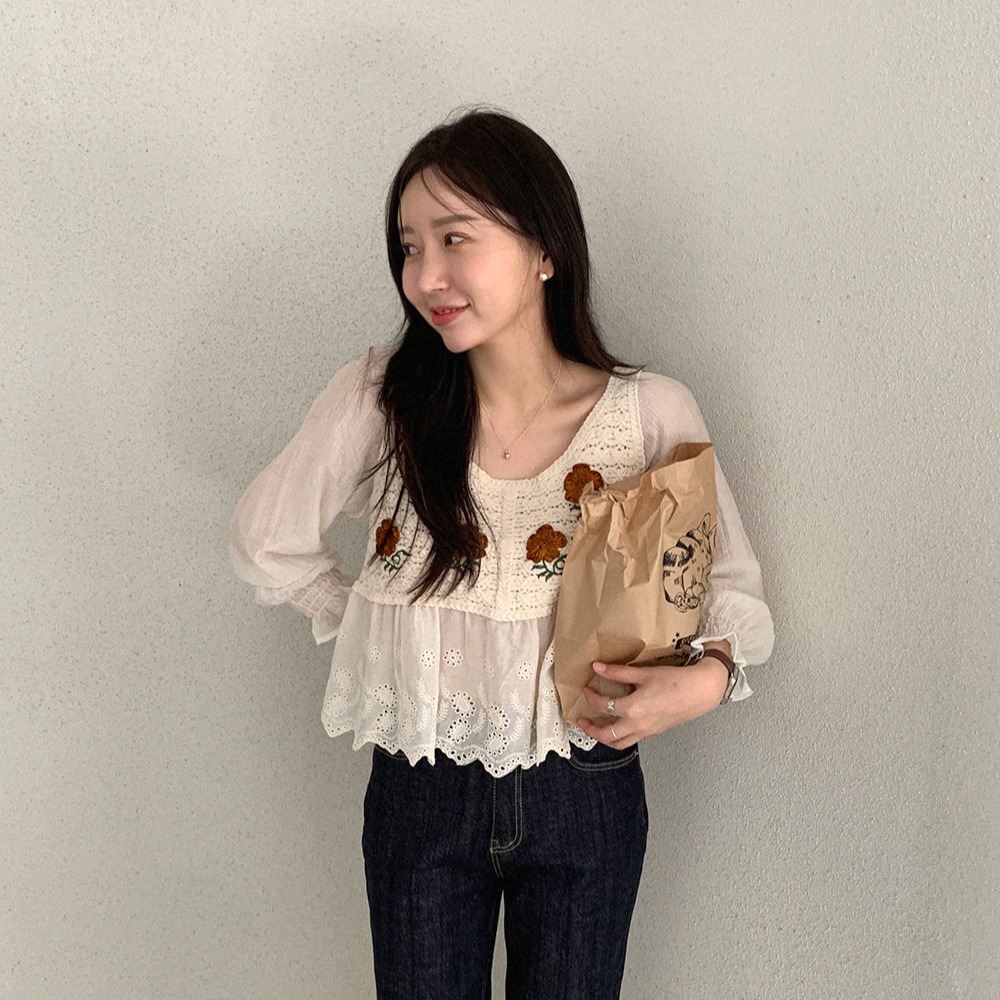Korean style chiffon France style puff sleeve shirts