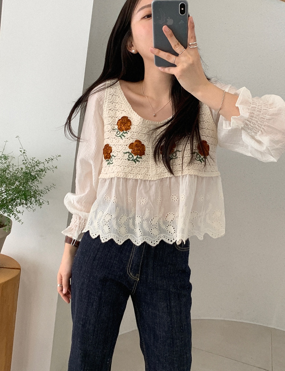 Korean style chiffon France style puff sleeve shirts