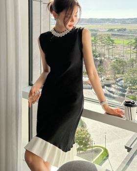 Korean style knitted vest sleeveless mixed colors dress