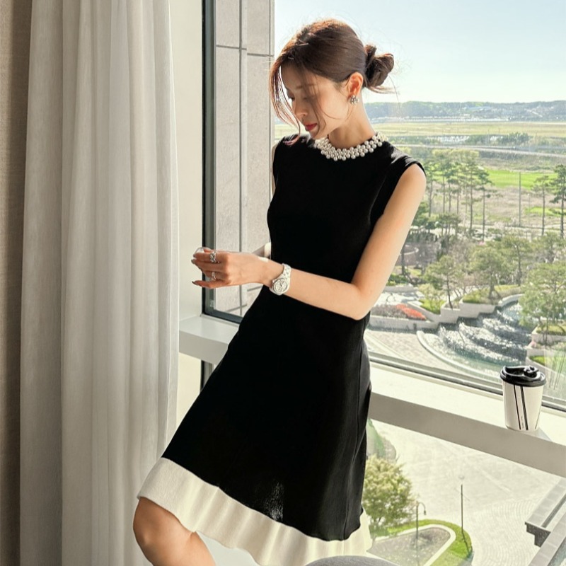 Korean style knitted vest sleeveless mixed colors dress