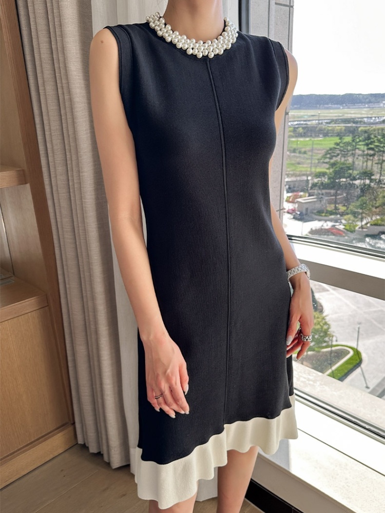 Korean style knitted vest sleeveless mixed colors dress