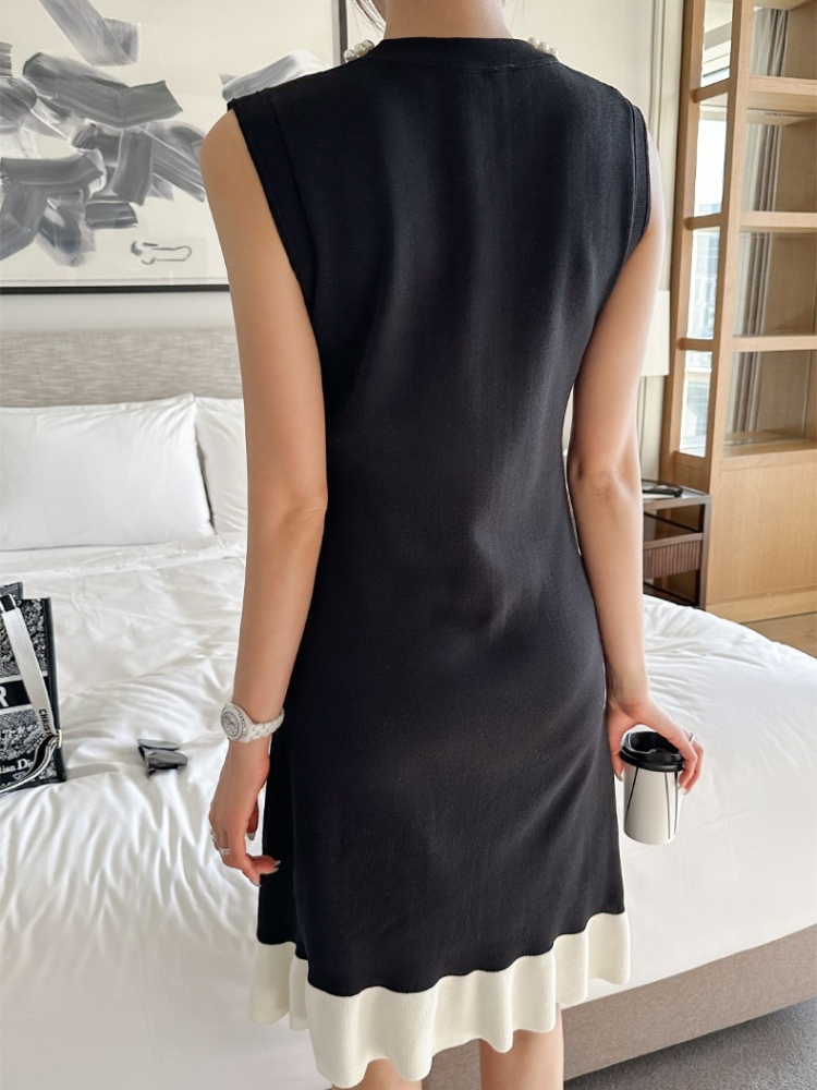 Korean style knitted vest sleeveless mixed colors dress