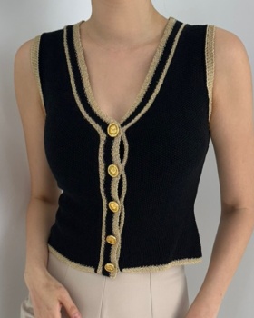 Sleeveless V-neck waistcoat chanelstyle knitted tops
