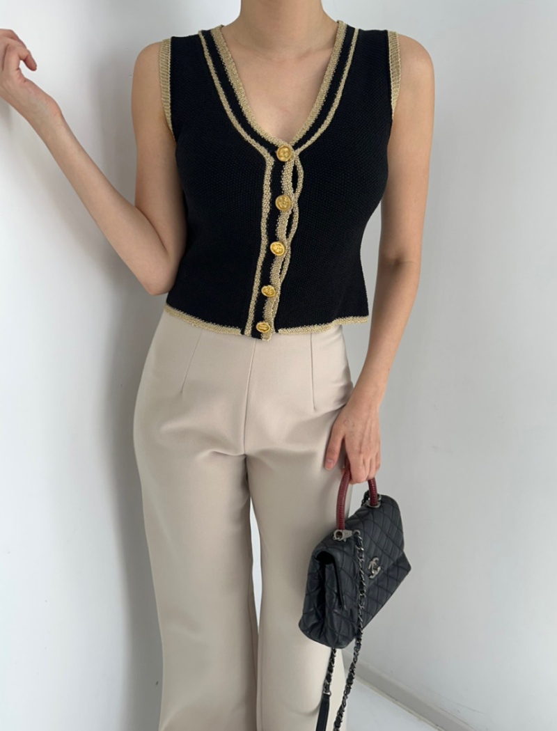 Sleeveless V-neck waistcoat chanelstyle knitted tops