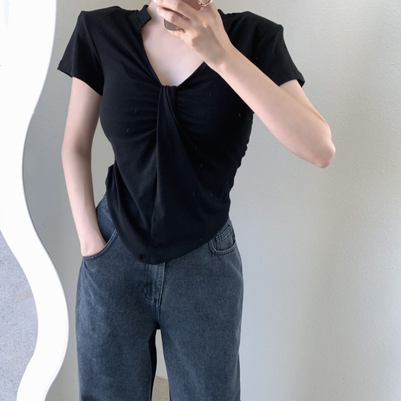 Korean style short sleeve tops V-neck T-shirt