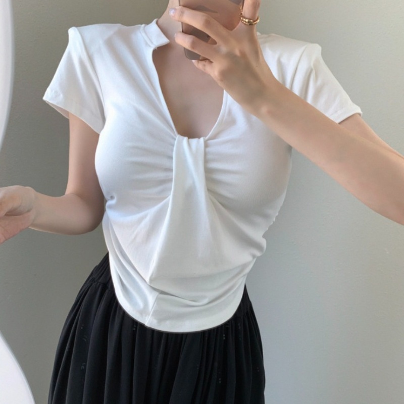 Korean style short sleeve tops V-neck T-shirt