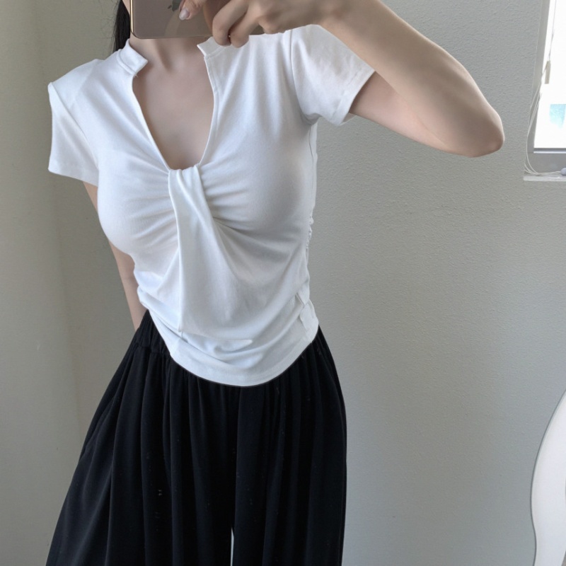 Korean style short sleeve tops V-neck T-shirt