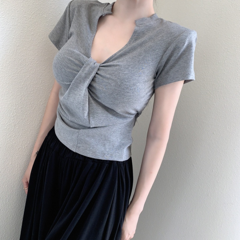 Korean style short sleeve tops V-neck T-shirt