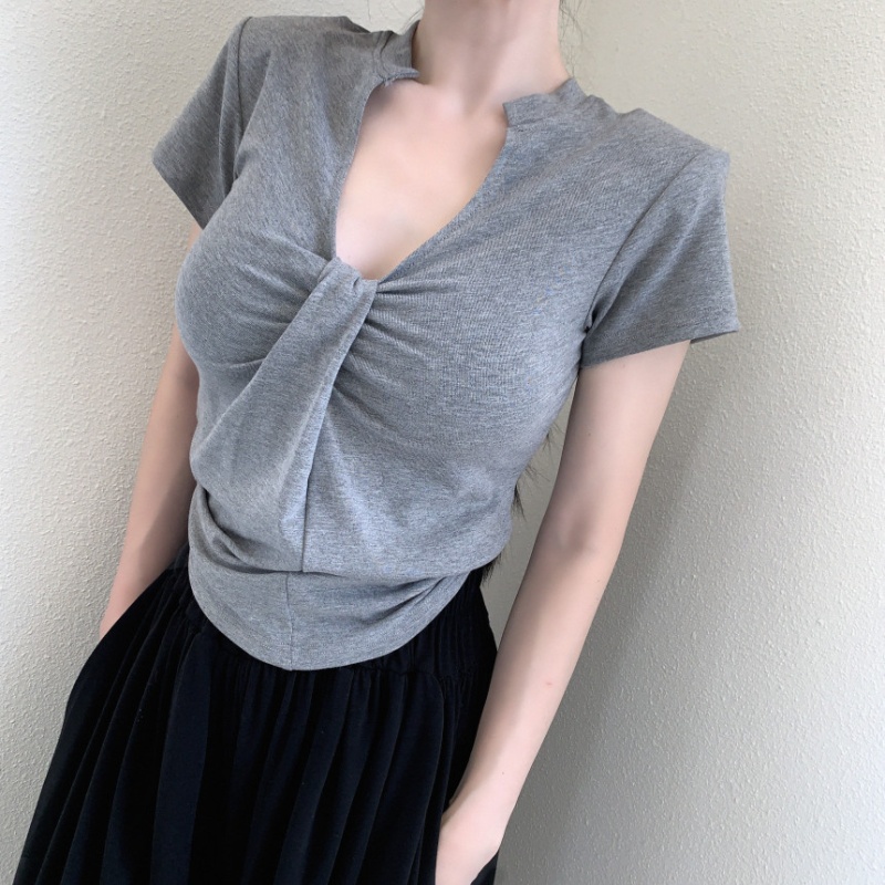 Korean style short sleeve tops V-neck T-shirt