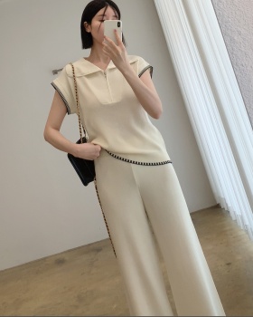 Fashion half zip wide leg pants Korean style tops a set