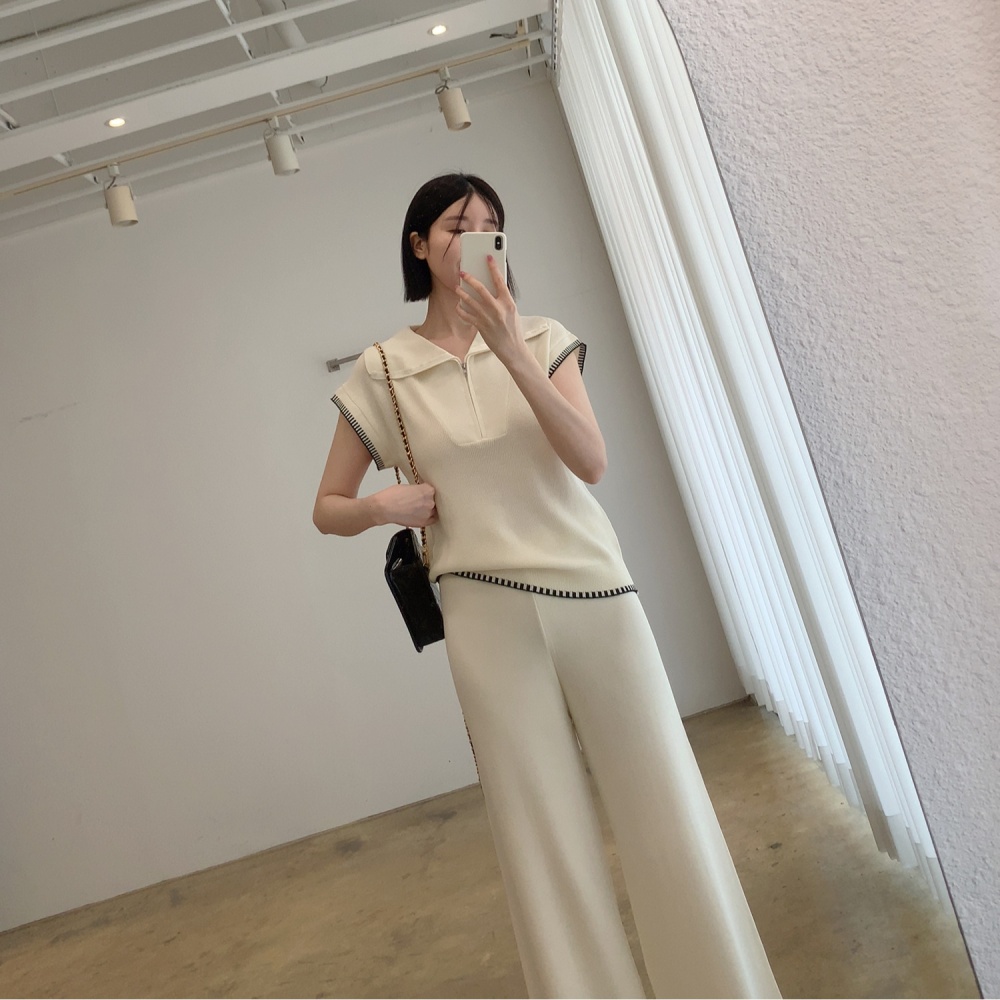 Fashion half zip wide leg pants Korean style tops a set