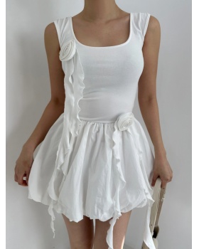 Lotus leaf edges Korean style vest flowers niche dress
