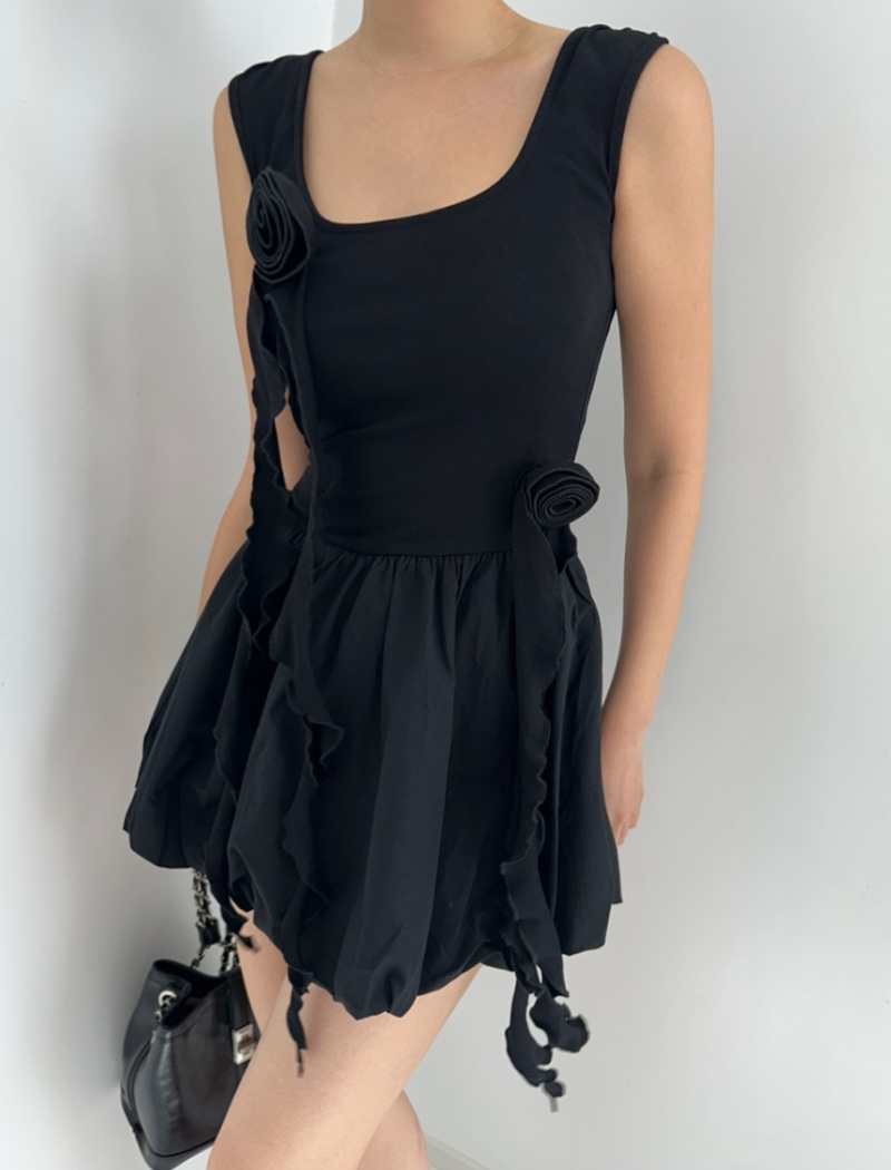 Lotus leaf edges Korean style vest flowers niche dress