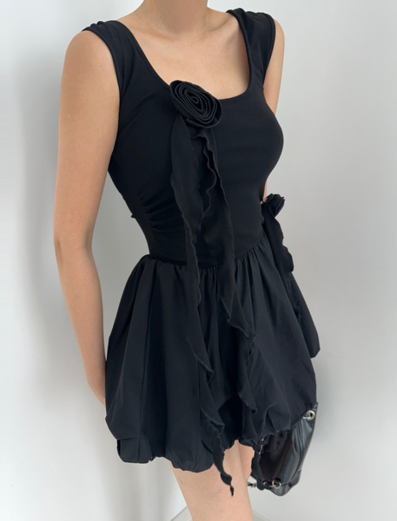 Lotus leaf edges Korean style vest flowers niche dress