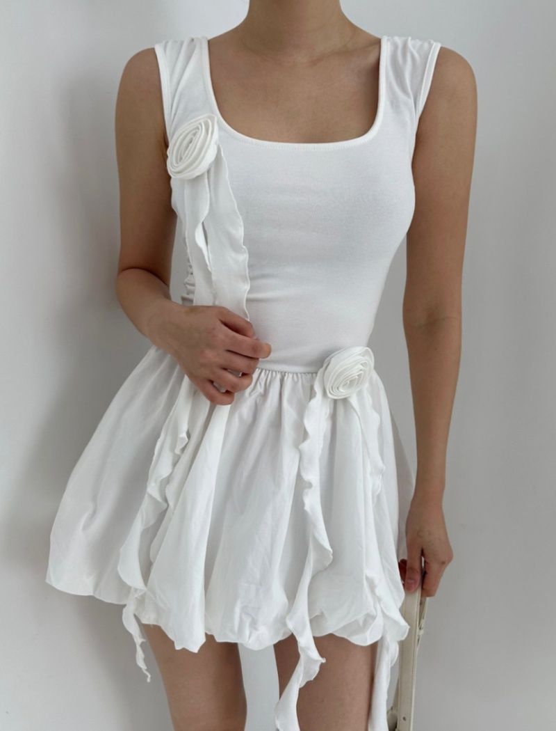 Lotus leaf edges Korean style vest flowers niche dress