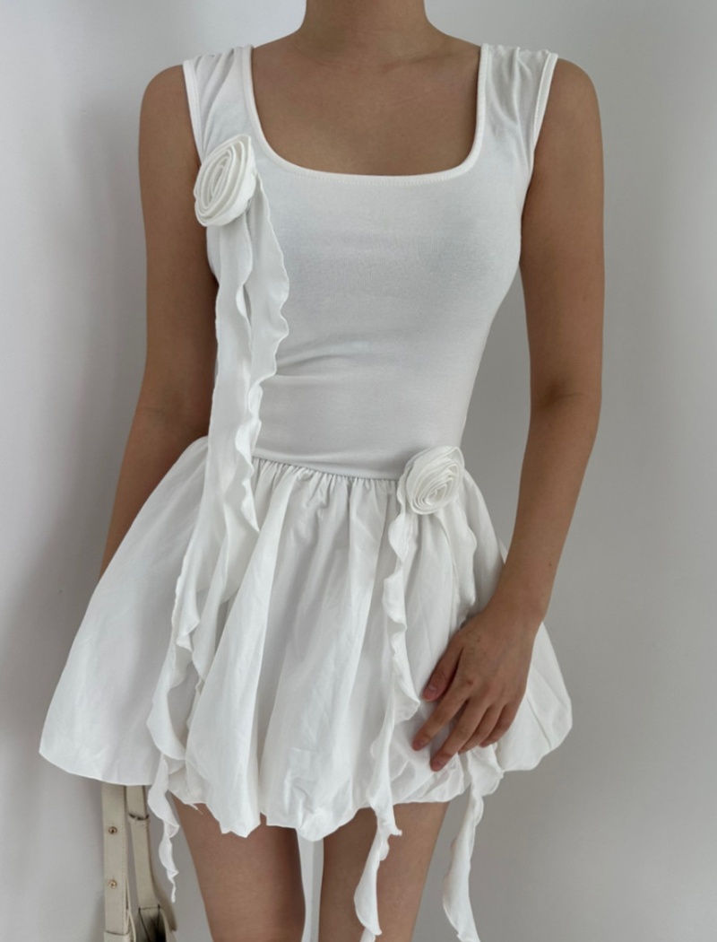 Lotus leaf edges Korean style vest flowers niche dress