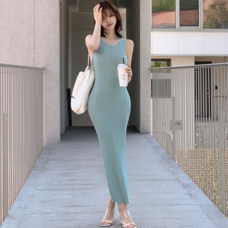 Sleeveless summer long dress slim dress for women