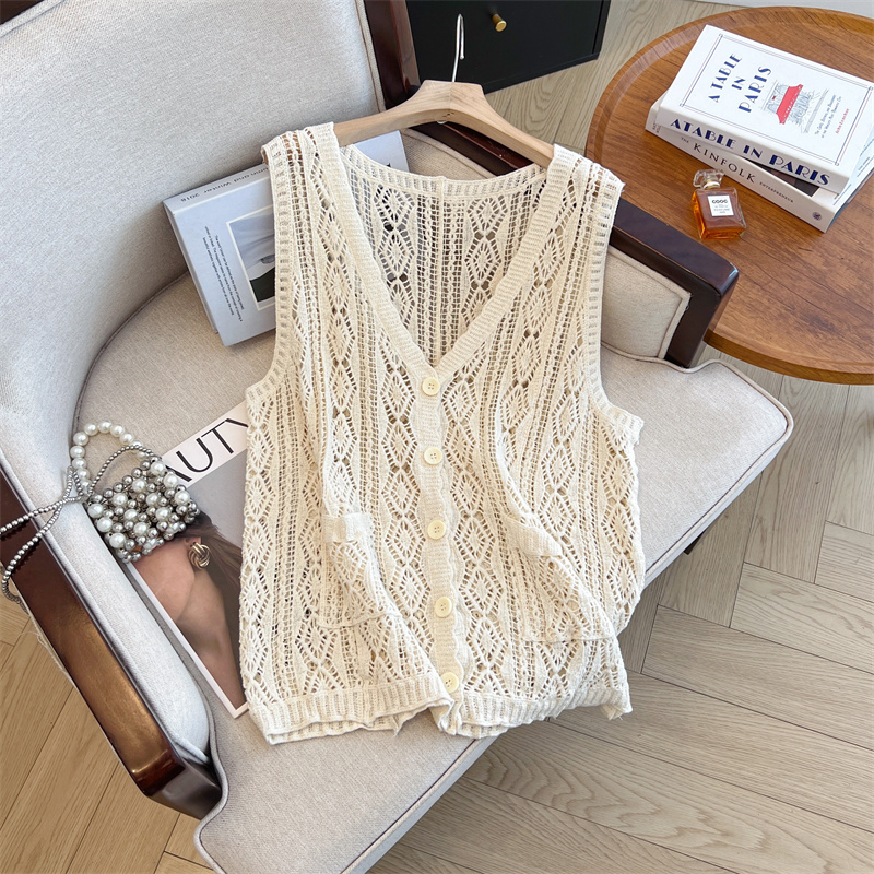 Crochet sleeveless hollow vest fat large yard tops