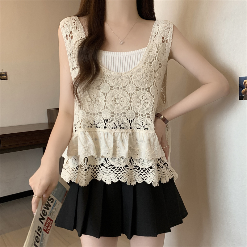 Show young temperament vest lotus leaf edges smock for women