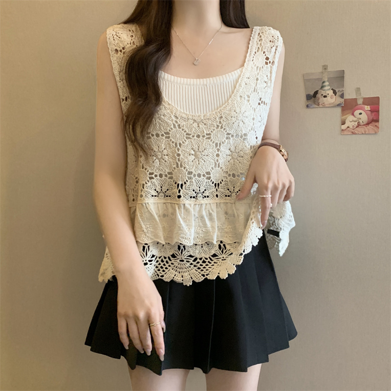 Show young temperament vest lotus leaf edges smock for women