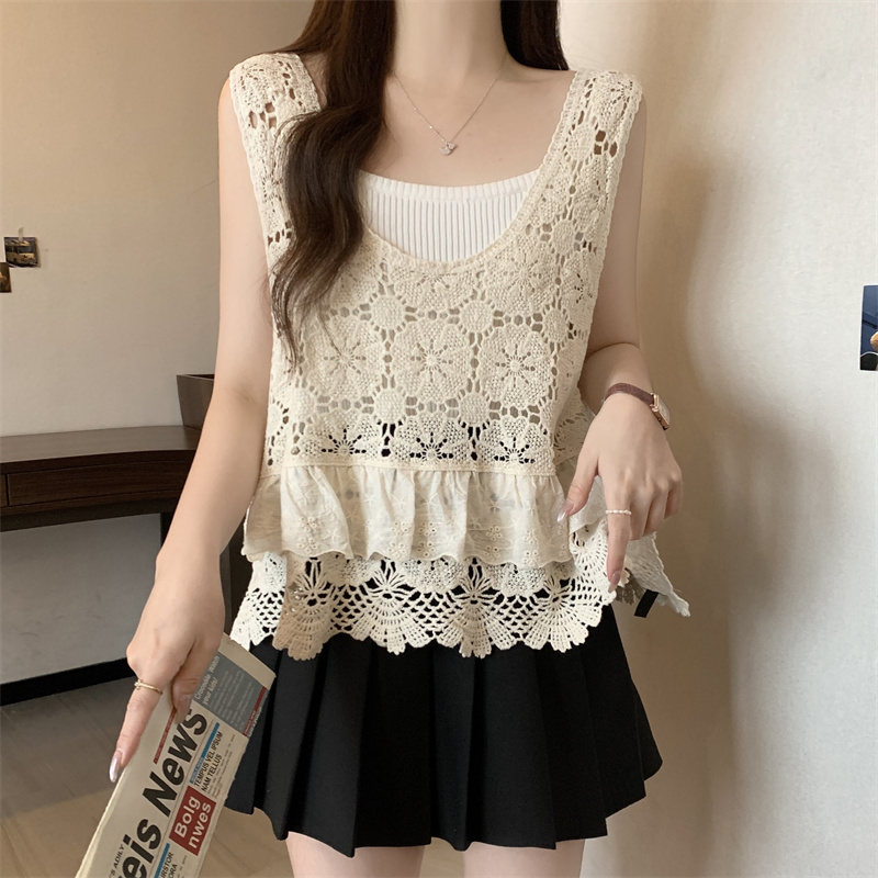 Show young temperament vest lotus leaf edges smock for women