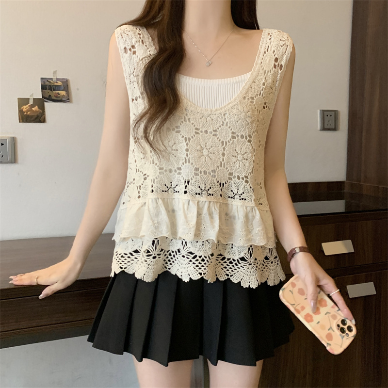 Show young temperament vest lotus leaf edges smock for women