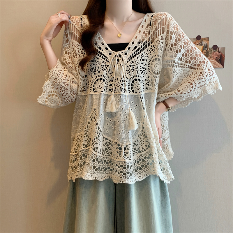 Hollow fashion sweater slim loose smock for women
