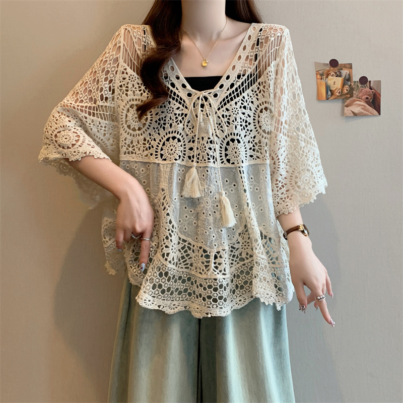 Hollow fashion sweater slim loose smock for women