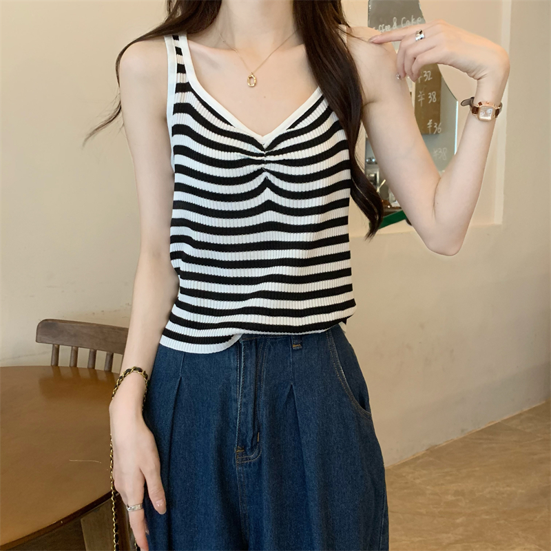 Fold short summer unique slim stripe vest