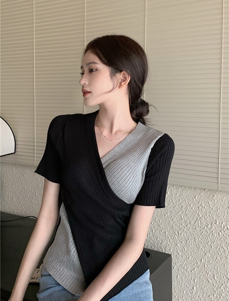 Temperament niche summer mixed colors short sleeve tops